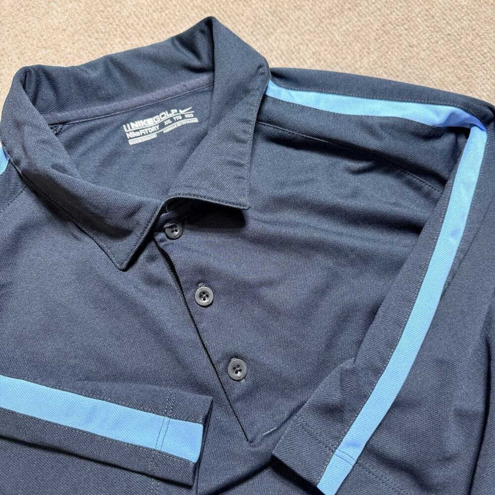 Nike XXL Short Sleeve Golf Polo Shirt Mens Navy Stripe‎ NikeFitDry Performance